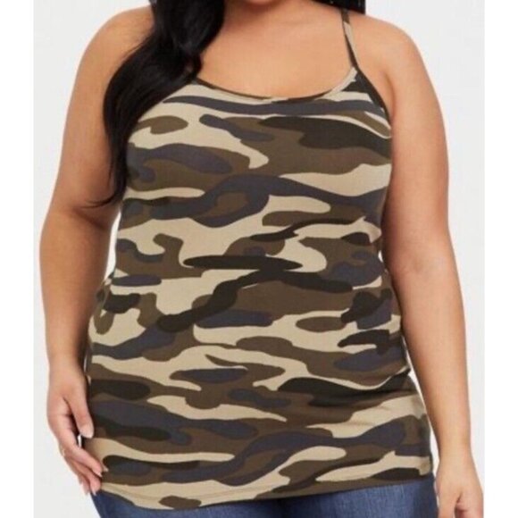 Torrid Sz Plus 1 1X Brown Foxy Cami Tank Camo Knit Adjustable Straps EUC - Picture 2 of 9